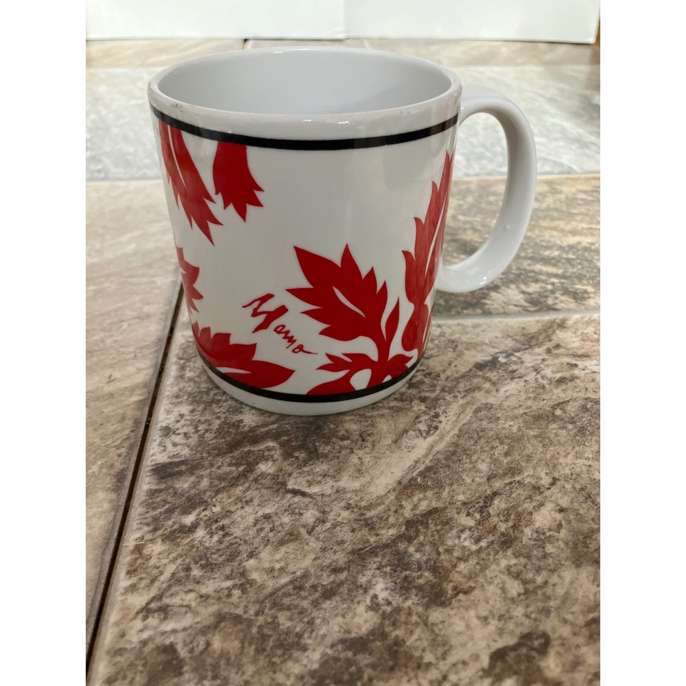 Island Heritage Mamo Howell Ulu Breadfruit Leaf Hawaiian Coffee Mug Red White